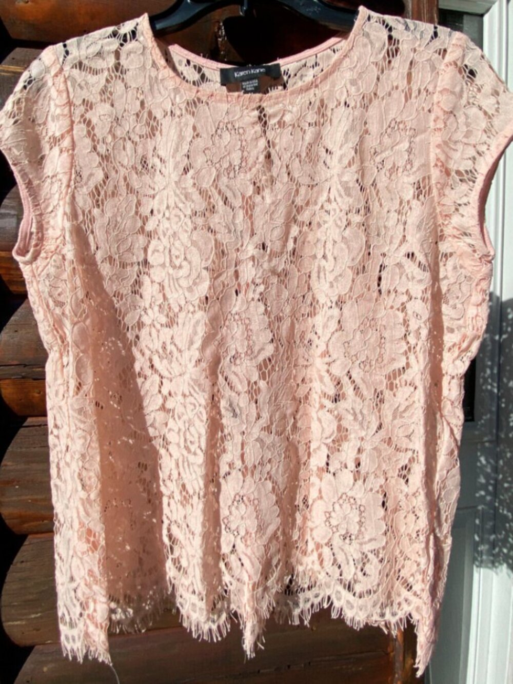 KAREN KANE Woman's Open Sheer LACE Floral Flower TOP Pink Sleeveless Size M USA
